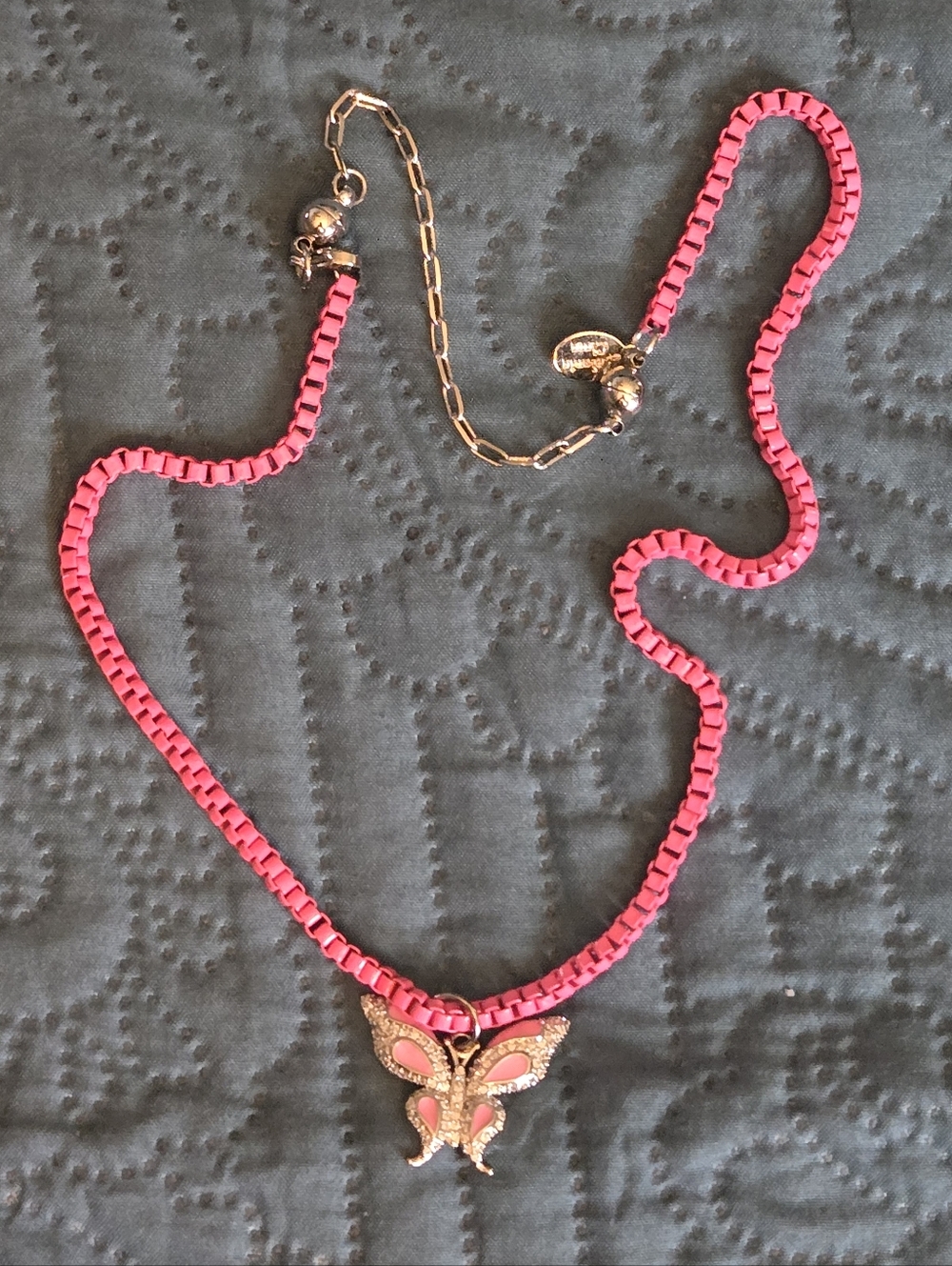 By Alexa Rae Pink Freestyle Necklace With Butrerfly Charm